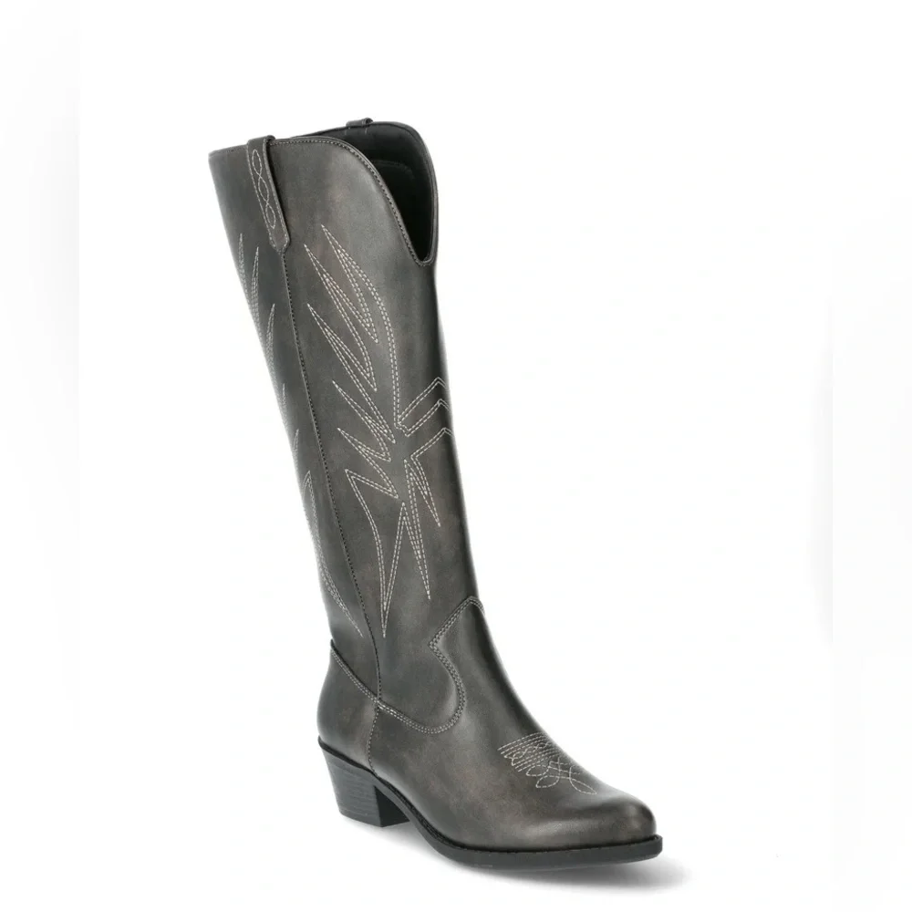No Boundaries Women's Tall Faux Leather Contrast Stitch Western Boots NWT 8.5